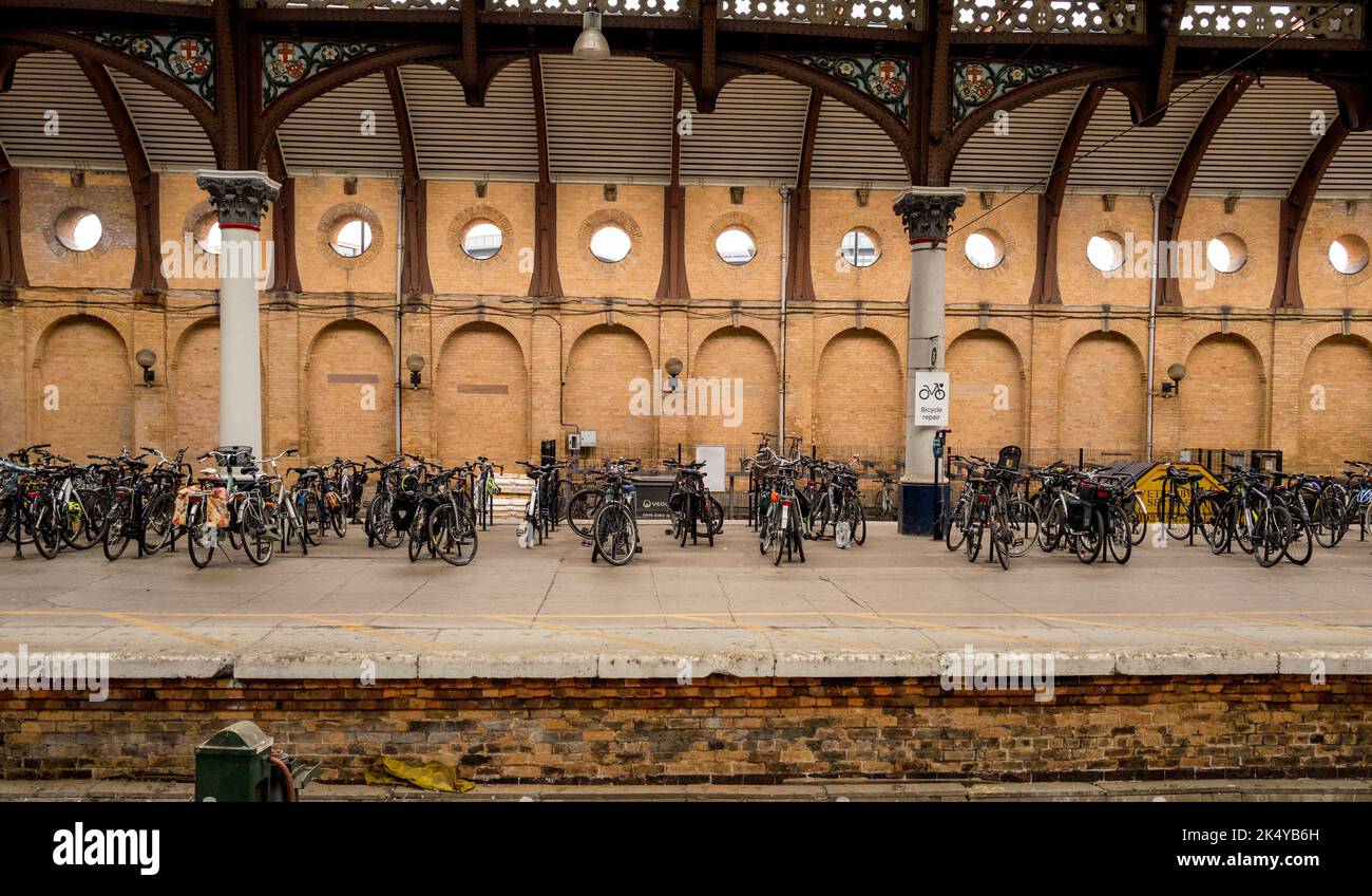 Commuter cycle storage at York railway station. Stock Photo