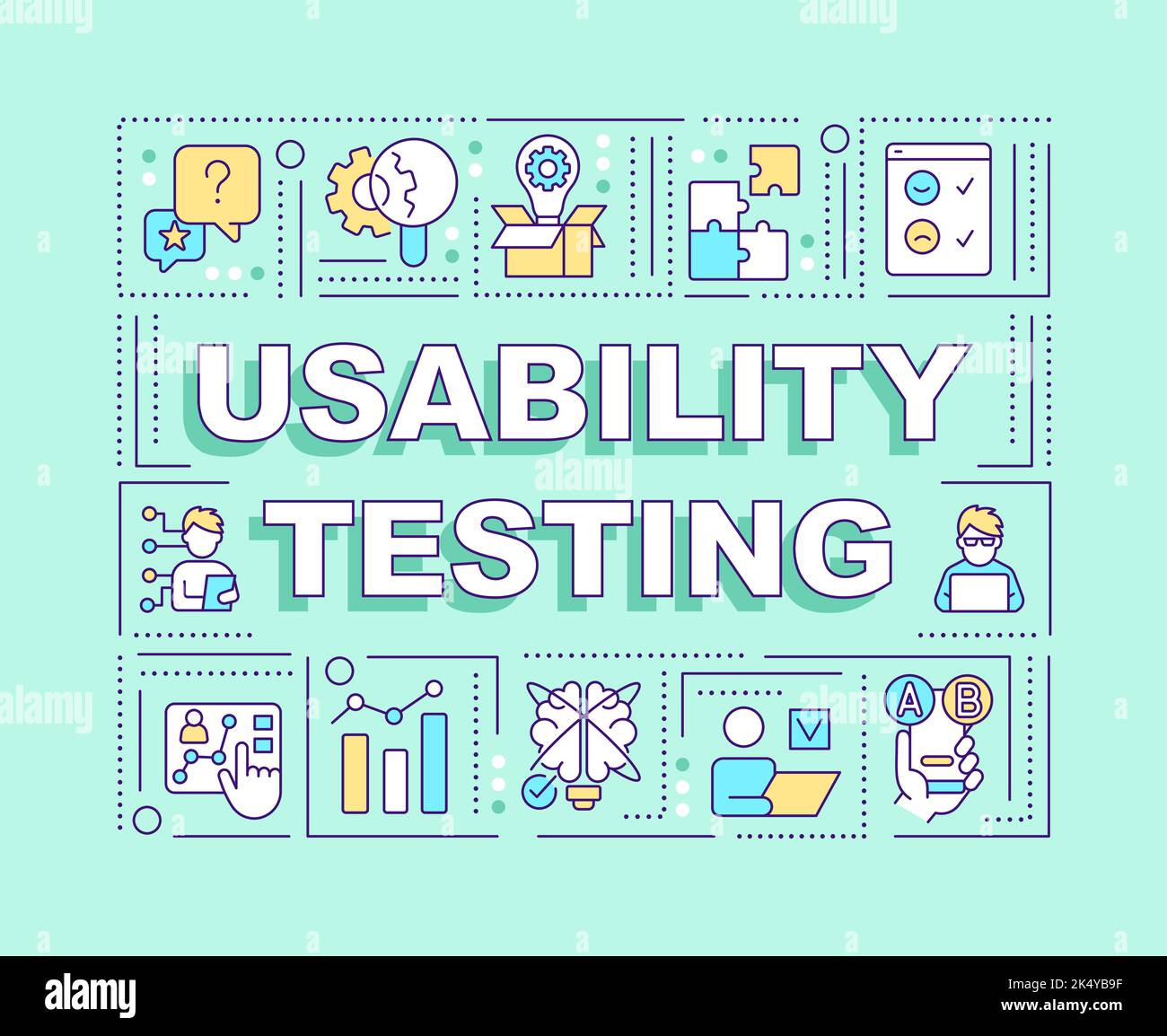 Usability testing word concepts turquoise banner Stock Vector