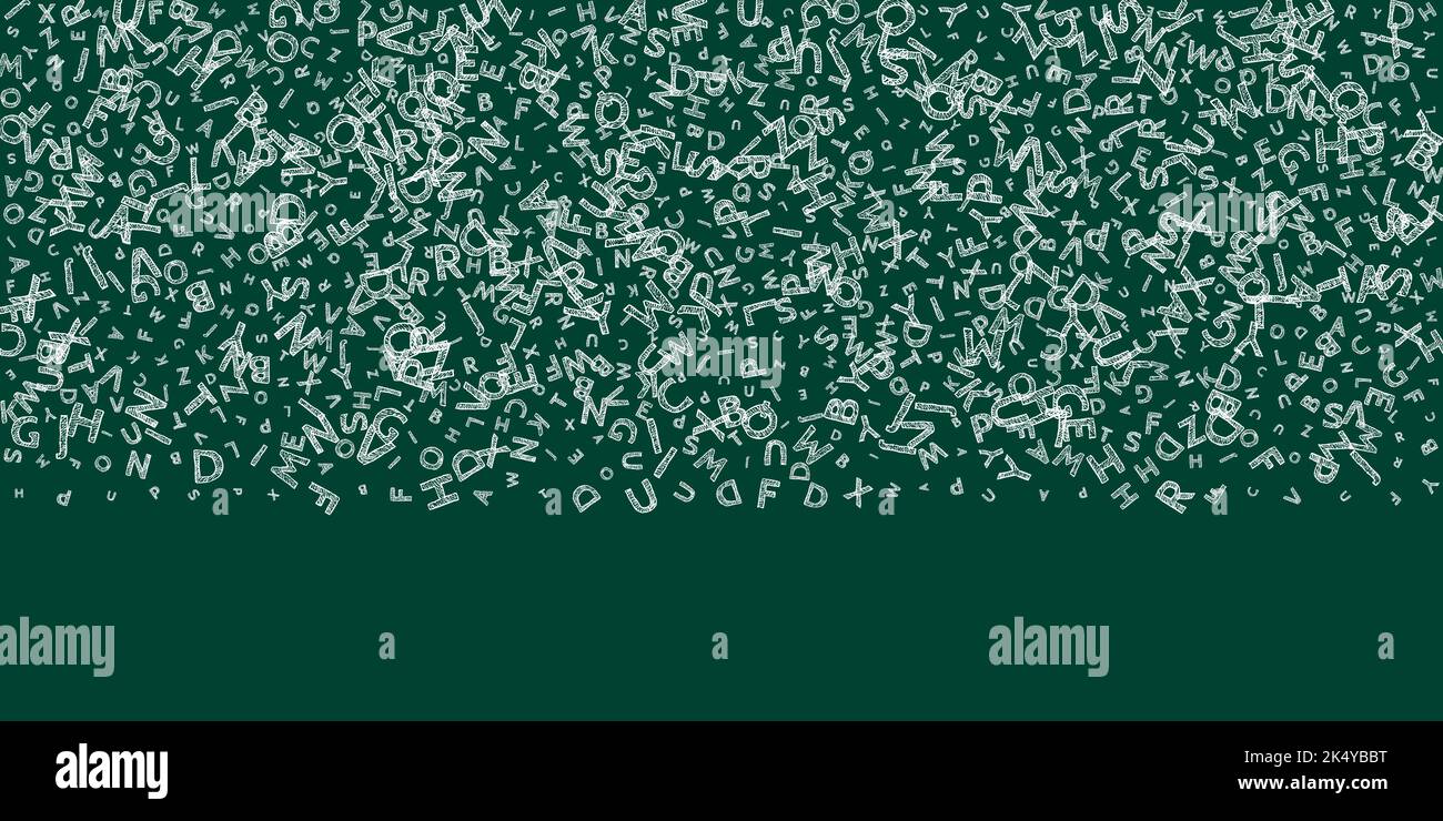 Falling letters of English language. Chalk handdrawn flying words of Latin alphabet. Foreign