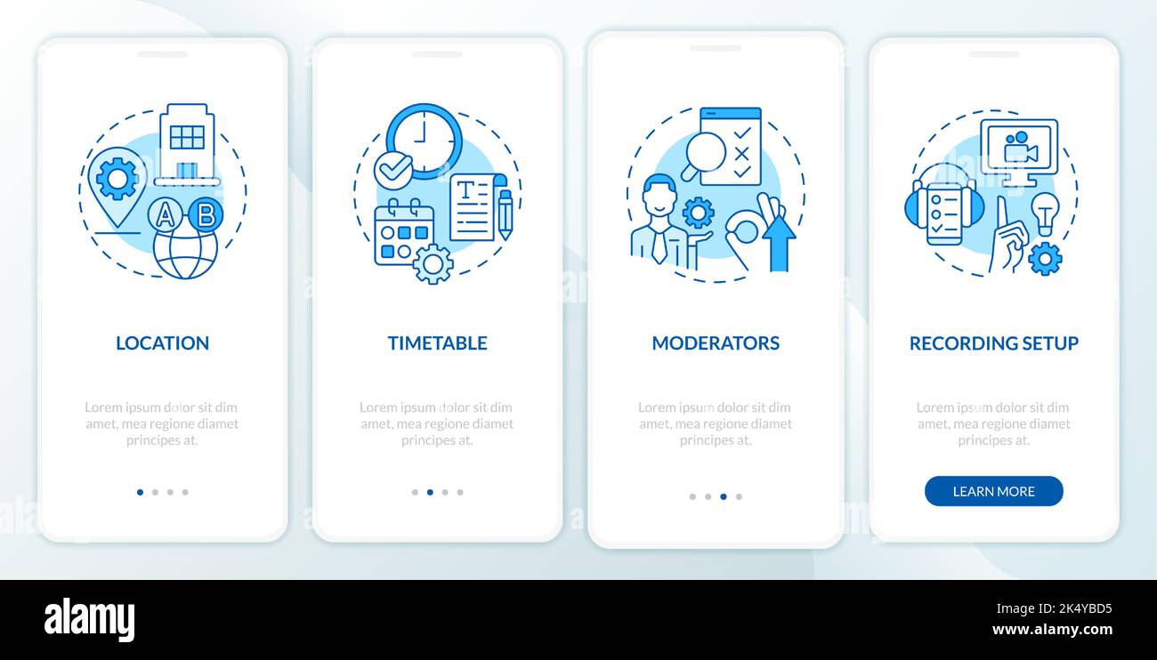 Usability testing logistical parts blue onboarding mobile app screen Stock Vector