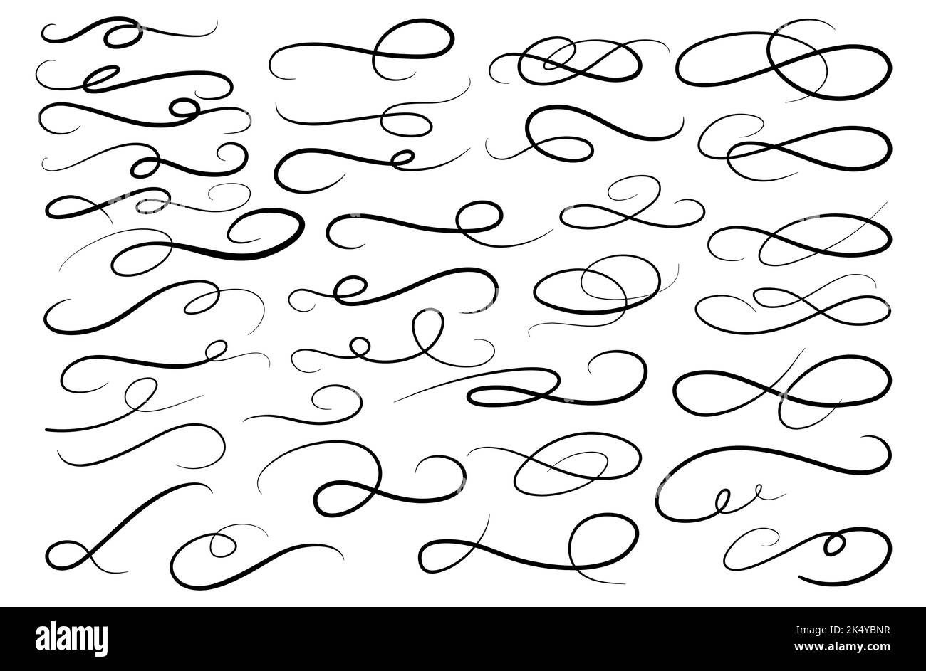 Swoosh, swash underline stroke set. Hand drawn red swirl swoosh underline  calligraphic element. Vector illustration. Stock Vector