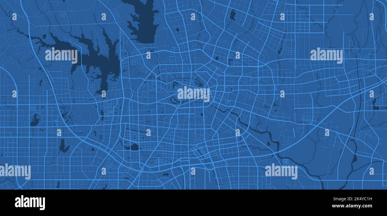 Detailed map poster of Hefei city administrative area. Blue skyline ...