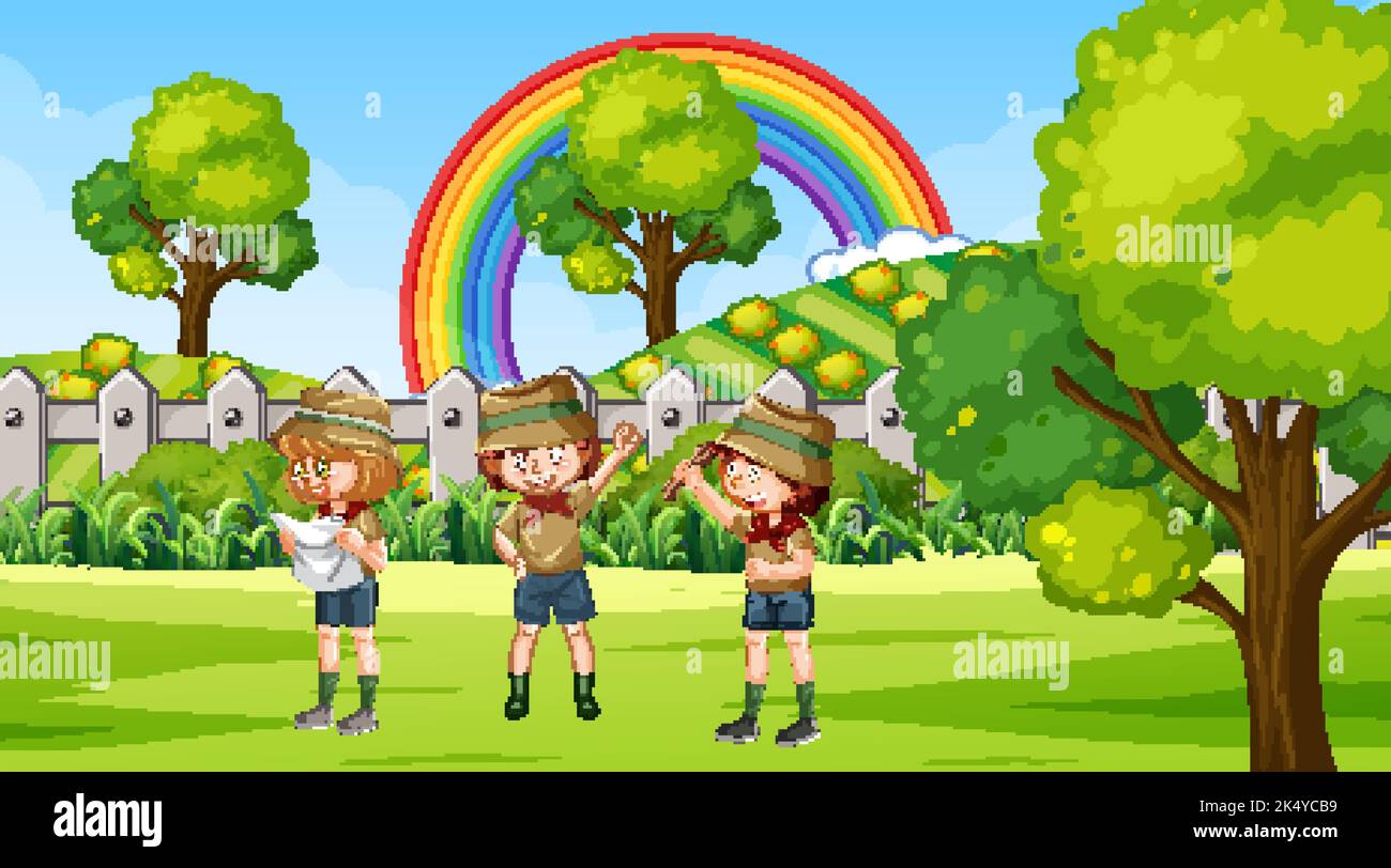 Scout kids hiking in the forest illustration Stock Vector Image & Art ...