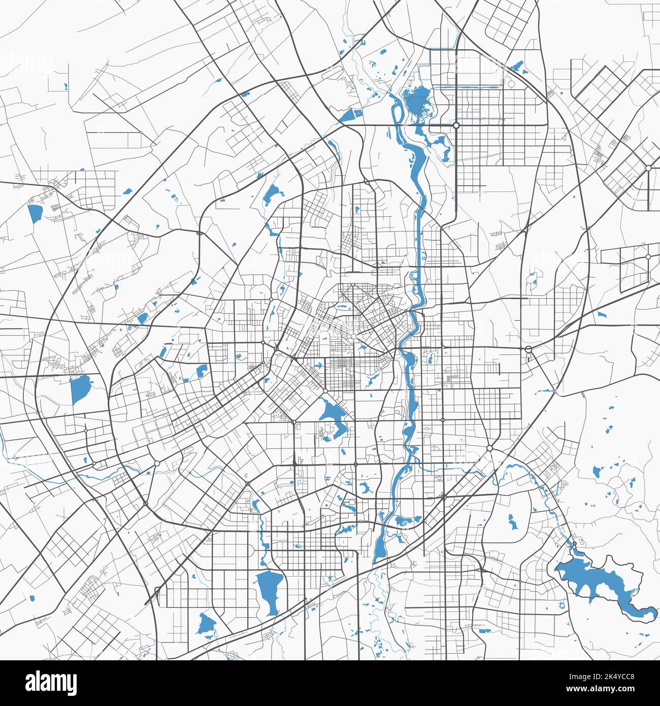 Changchun map. Detailed map of Changchun city administrative area. Cityscape panorama. Royalty free vector illustration. Road map with highways, river Stock Vector