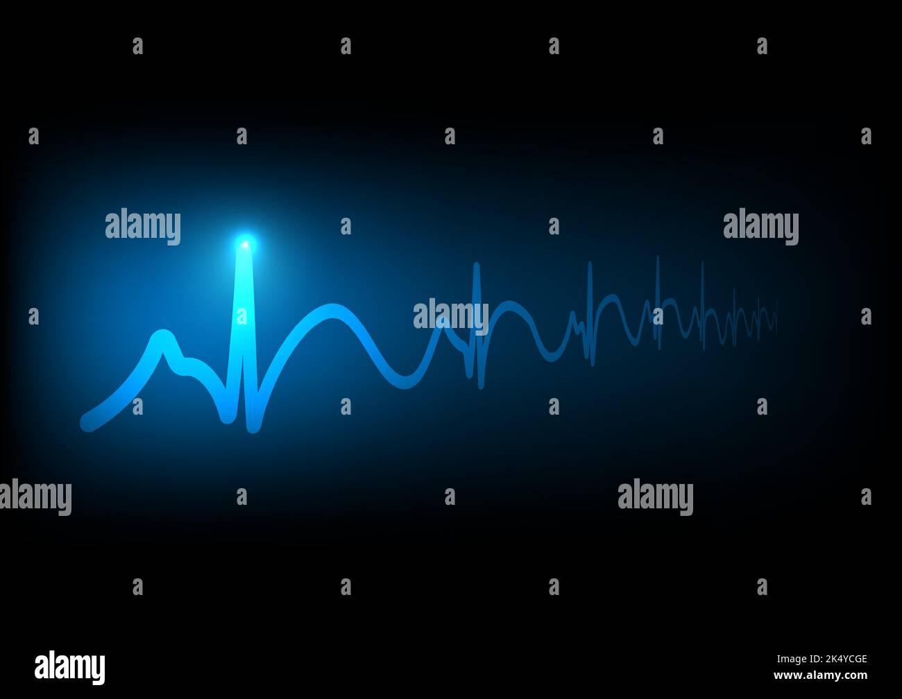 Heart wave rhythms or electrocardiography on black background. Vector illustration. Stock Vector