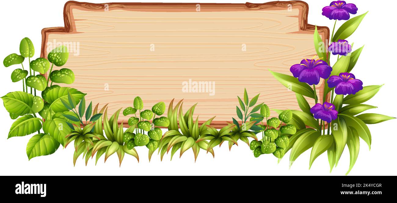 Wooden board template with nature leaves illustration Stock Vector ...