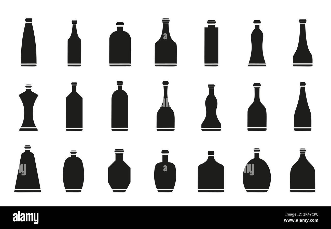 Bottle black glyph icon set. Restaurant pub bar alcohol beverage glass