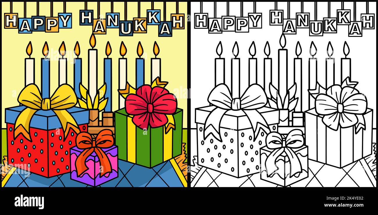 Happy Hanukkah Presents and Menorah Illustration Stock Vector Image