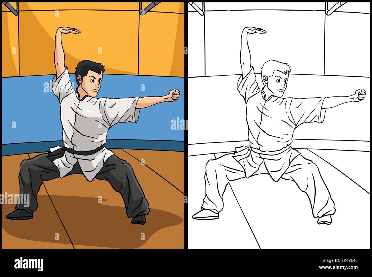 Kung Fu Coloring Page Colored Illustration Stock Vector