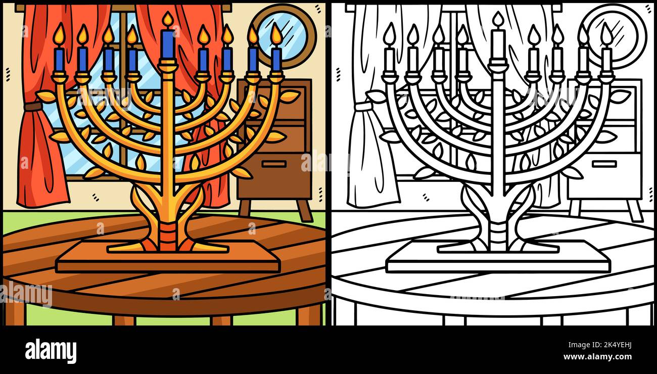 Hanukkah Menorah Coloring Page Illustration Stock Vector Image & Art ...