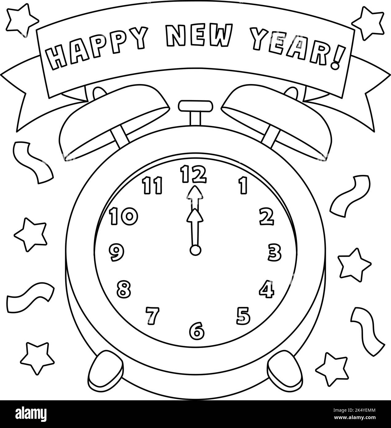 Happy new year clock isolated coloring page stock vector image art