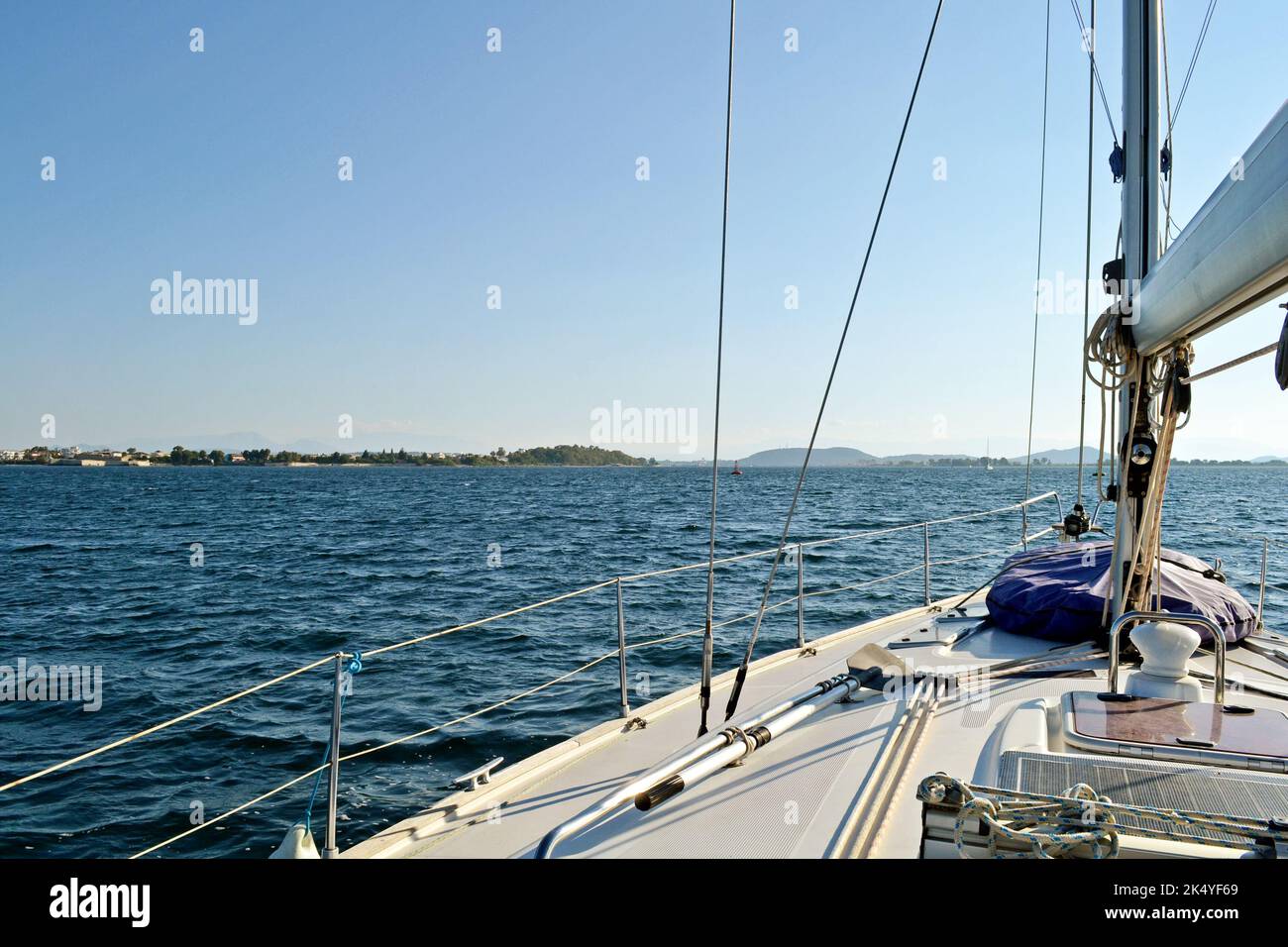 Entering Preveza by sailing boat. Stock Photo
