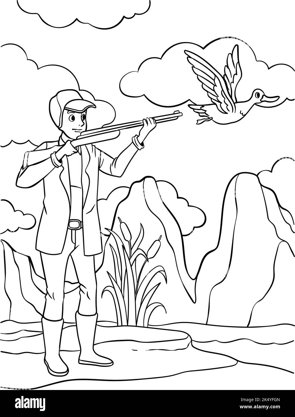 Duck Hunting Coloring Page for Kids Stock Vector Image & Art - Alamy