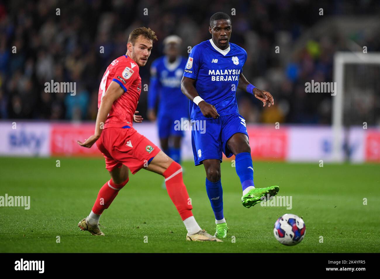 John Buckley #21 of Blackburn Rovers Under pressure fromAndy Rinomhota #35  of Cardiff City during the Sky Bet Championship match Cardiff City vs  Blackburn Rovers at Cardiff City Stadium, Cardiff, United Kingdom