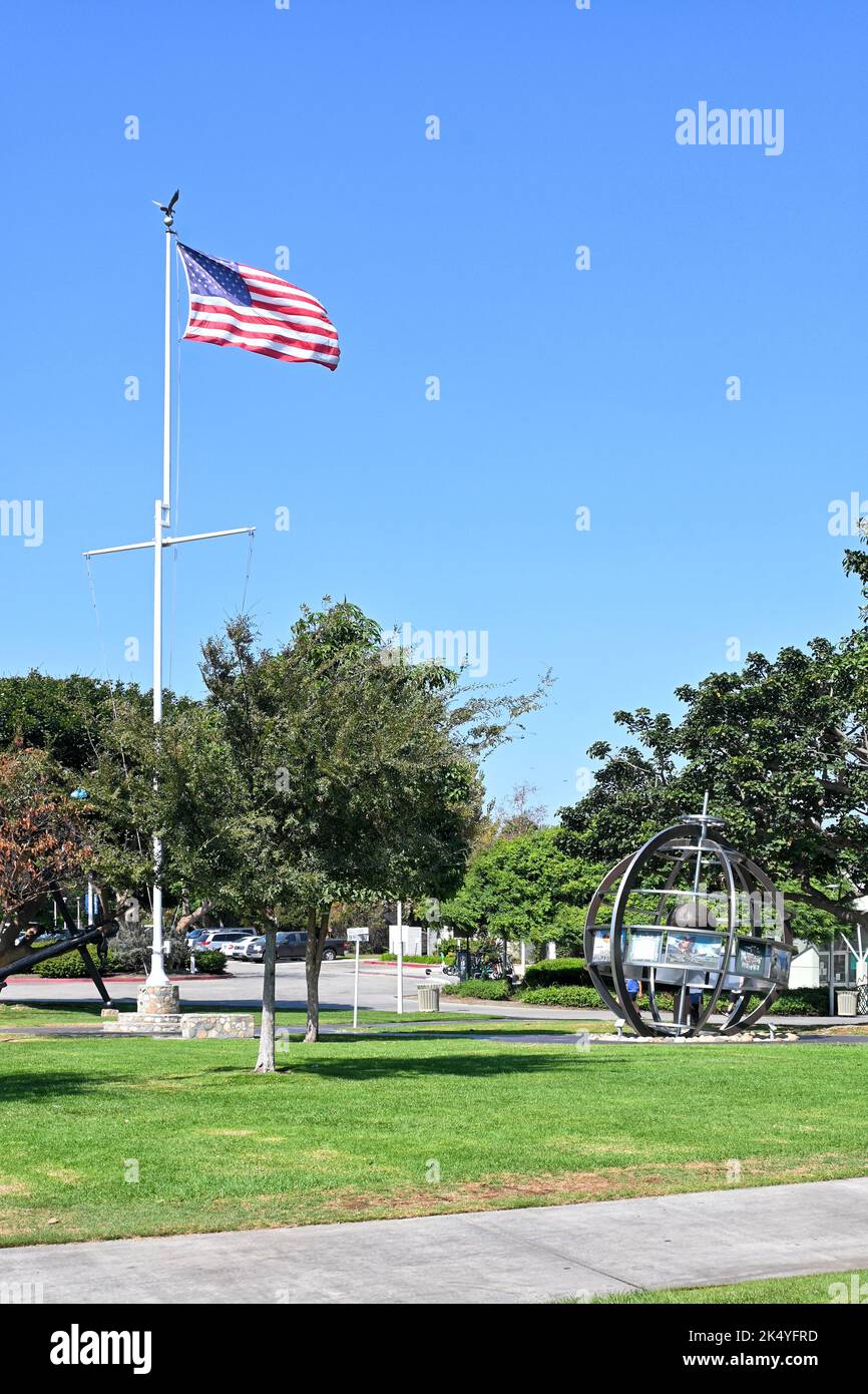 LONG BEACH, CALIFORNIA - 3 OCT 2022: Navy Memorial in Shoreline Park on Rainbow Harbor. Stock Photo