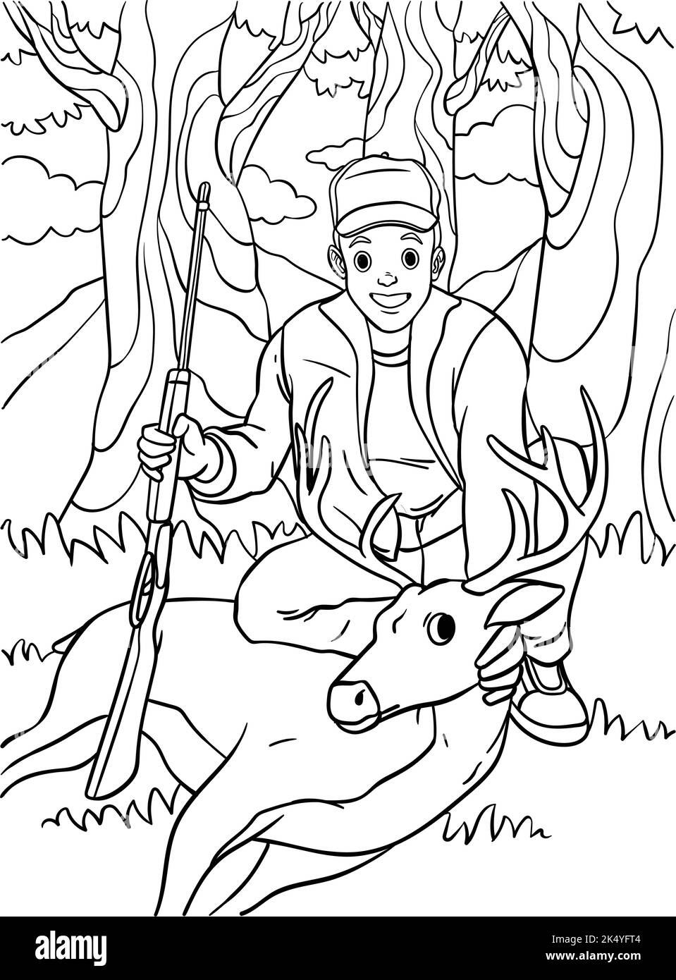 Deer Hunting Coloring Page for Kids Stock Vector