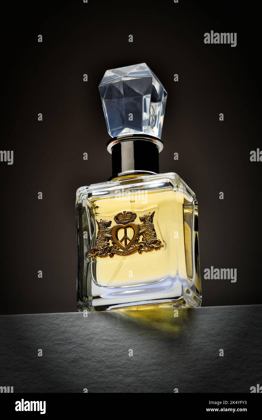 IRVINE, CALIFORNIA - 26 SEP 2022: A bottle of Juicy Couture Eau De Parfum Spray, an intoxicating blend of juicy fruits and lush florals, with a sweet Stock Photo