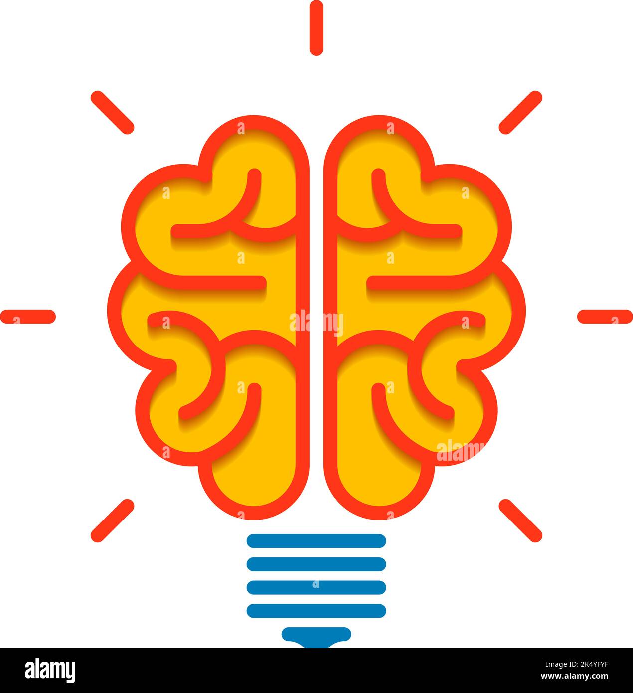 Idea color icon. Brain shape lightbulb shining Stock Vector