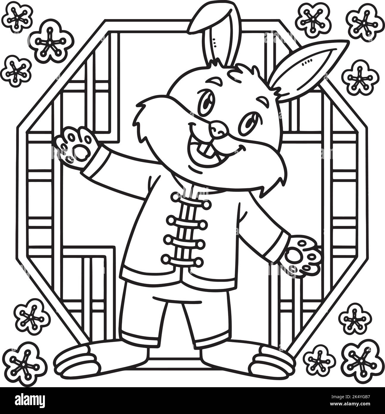 Rabbit Chinese Outfit Year Of The Rabbit Coloring Stock Vector Image