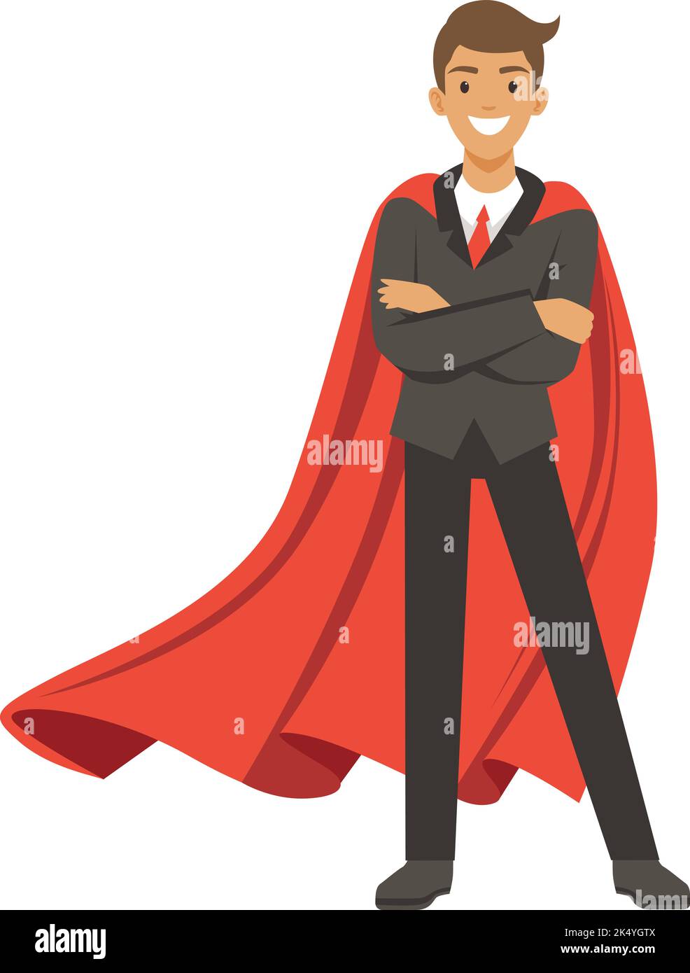 Businessman in red cape. Superhero corporate worker character Stock Vector