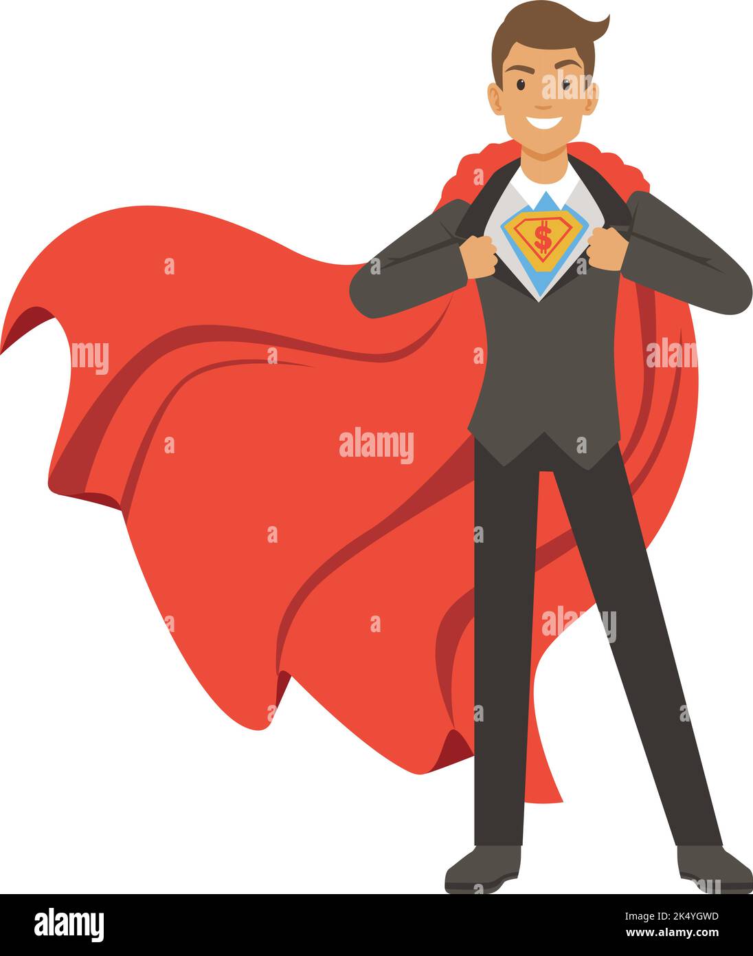 Superhero businessman. Confident smiling office manager character Stock Vector