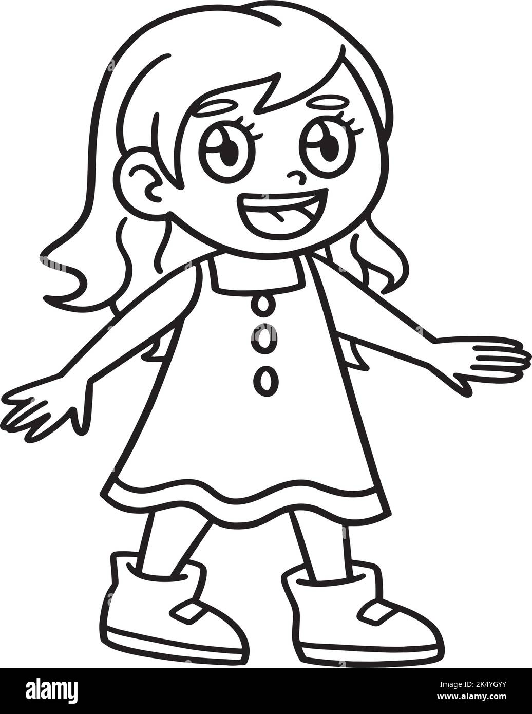 Happy Girl Isolated Coloring Page for Kids Stock Vector
