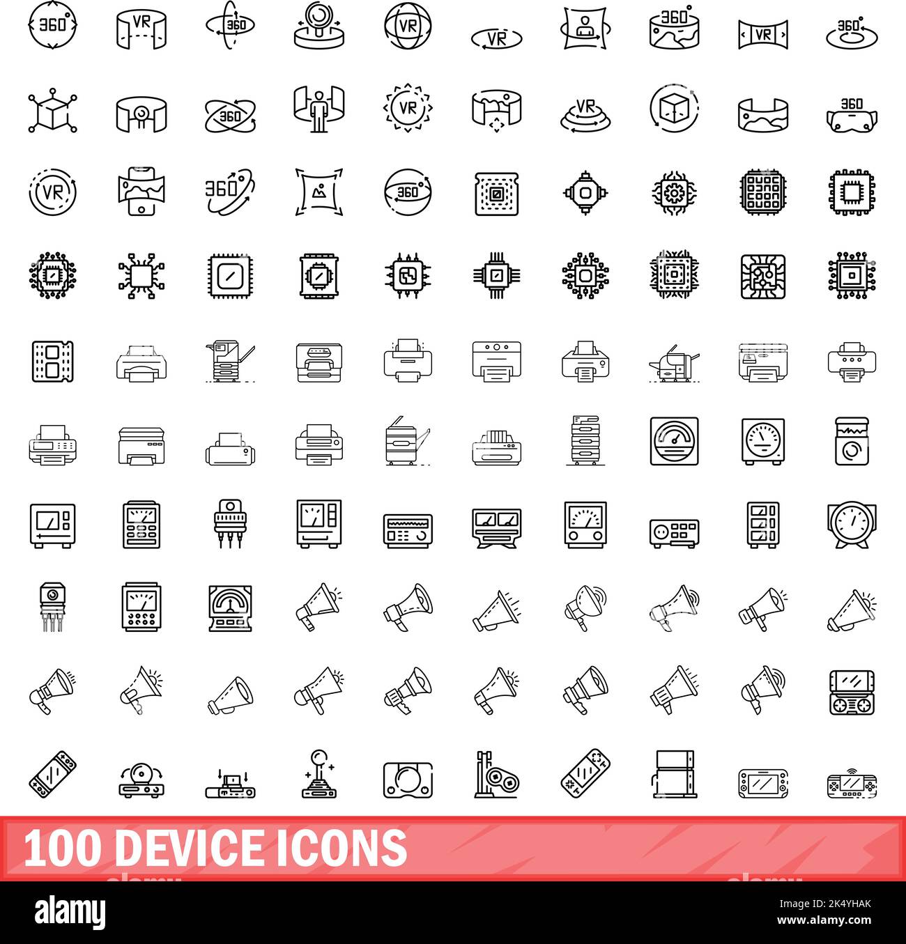 100 device icons set. Outline illustration of 100 device icons vector ...