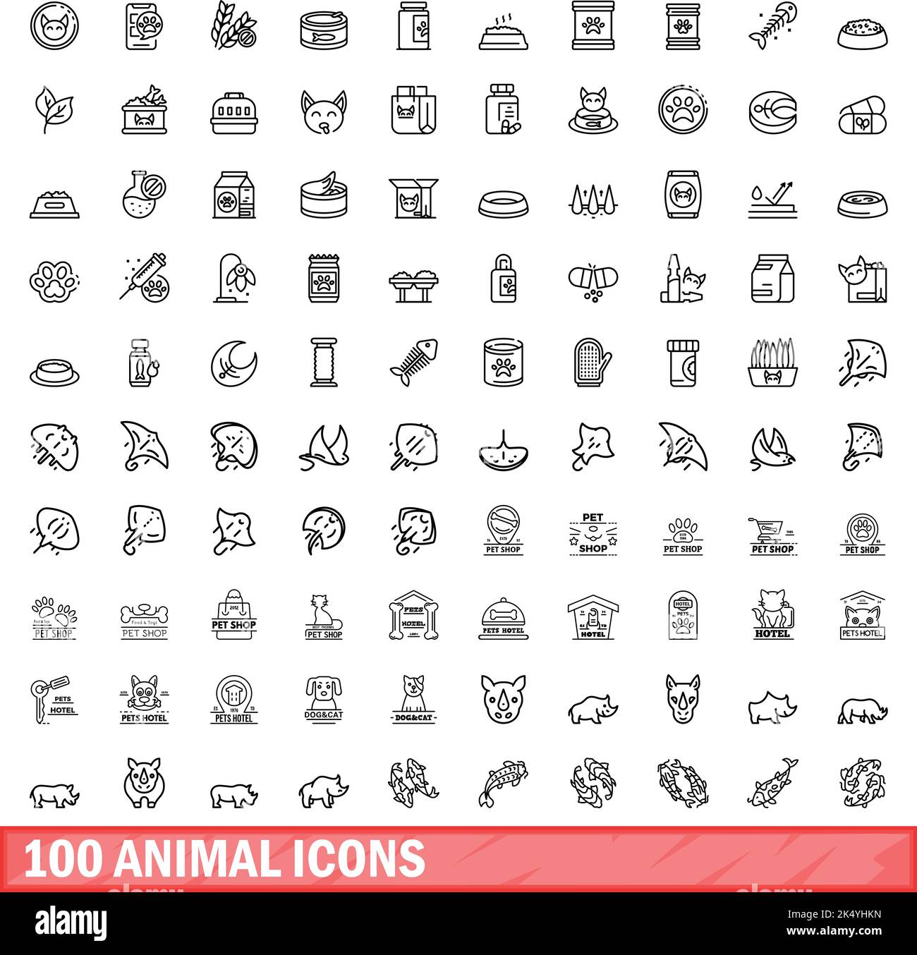 100 animal icons set. Outline illustration of 100 animal icons vector ...