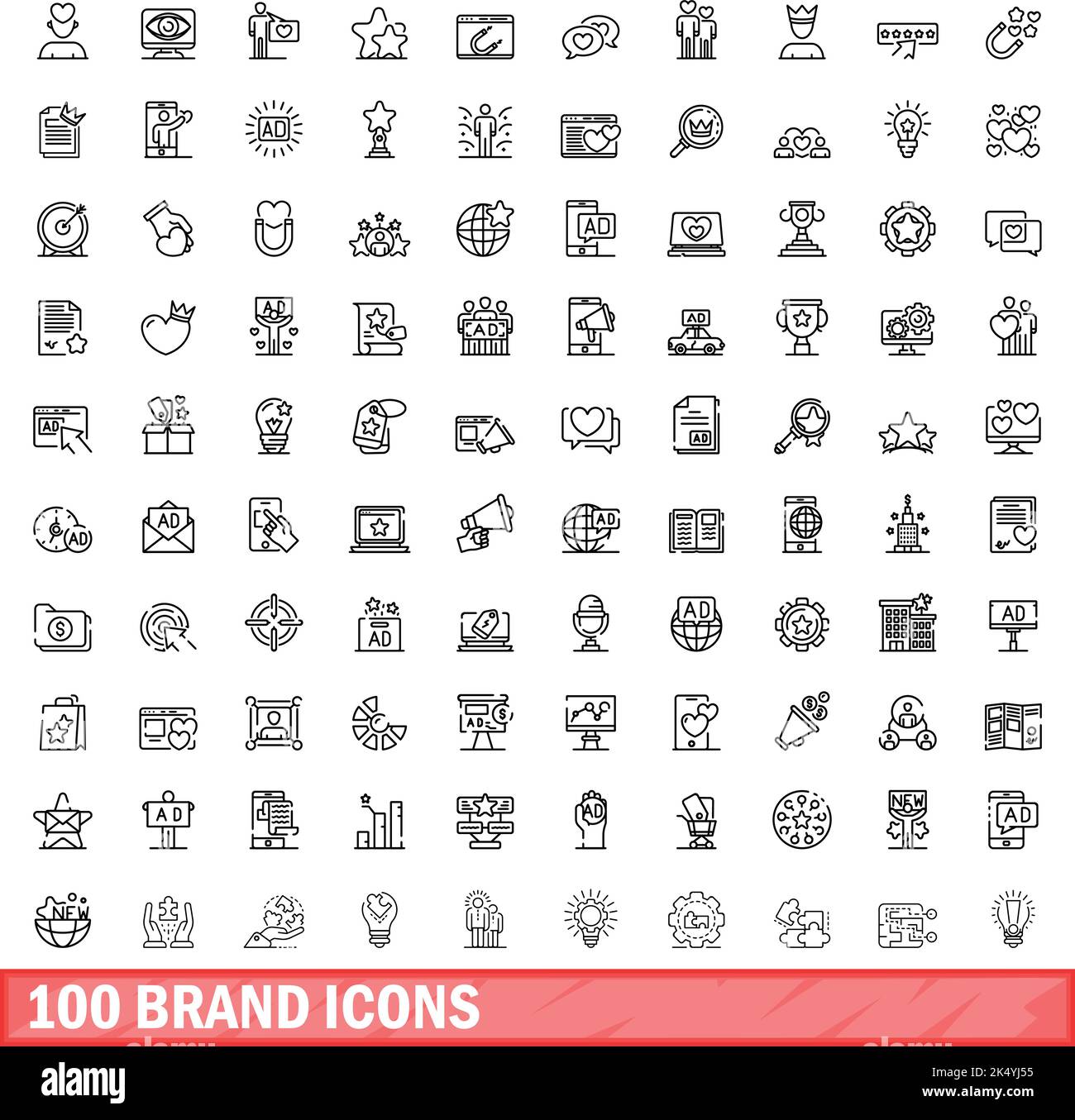 100 brand icons set. Outline illustration of 100 brand icons vector set ...