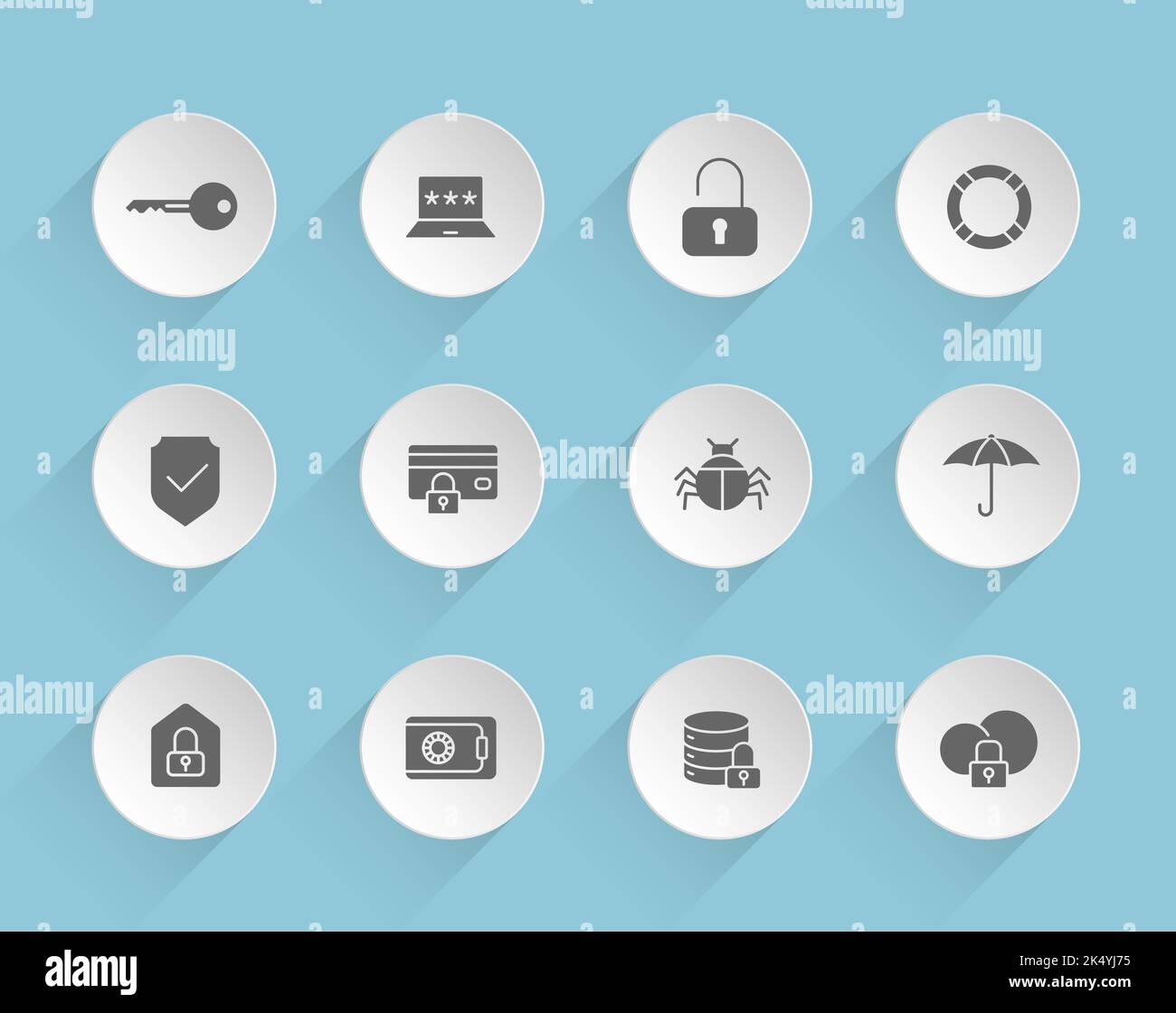 security vector icons on round puffy paper circles Stock Vector