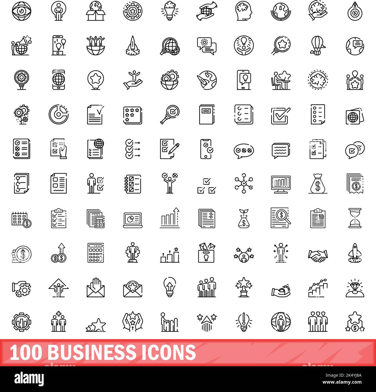 100 business icons set. Outline illustration of 100 business icons ...