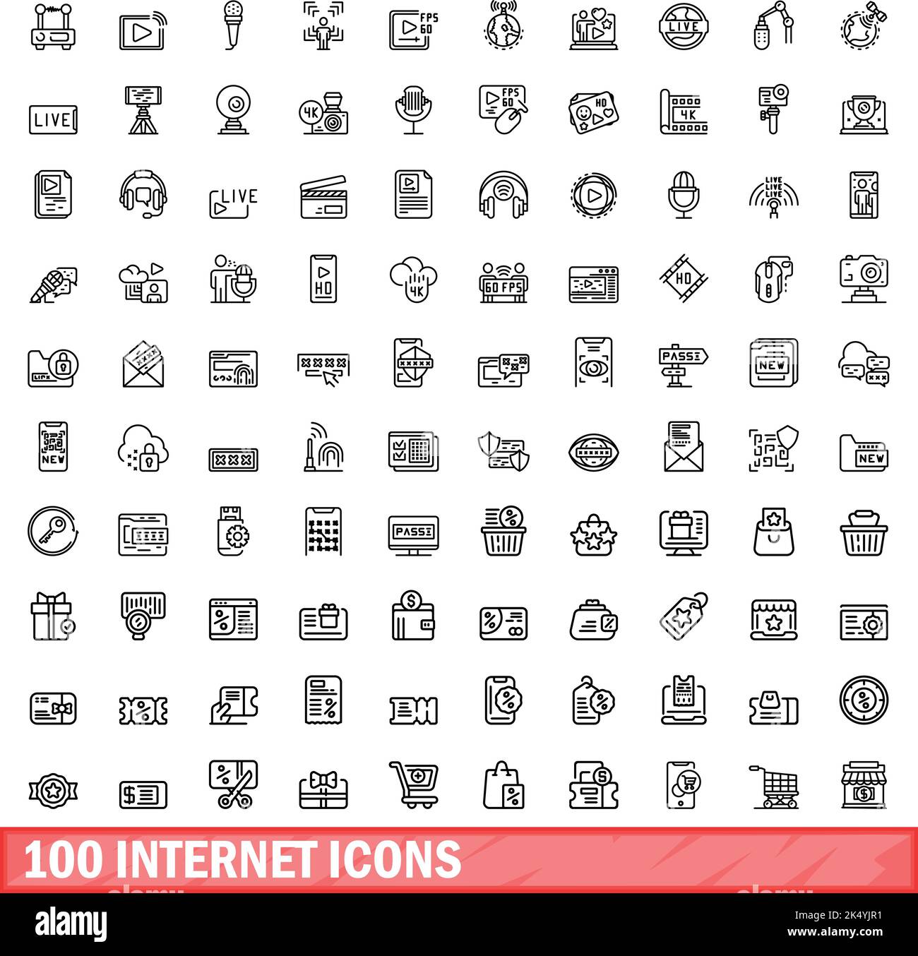 100 internet icons set. Outline illustration of 100 internet icons vector set isolated on white background Stock Vector
