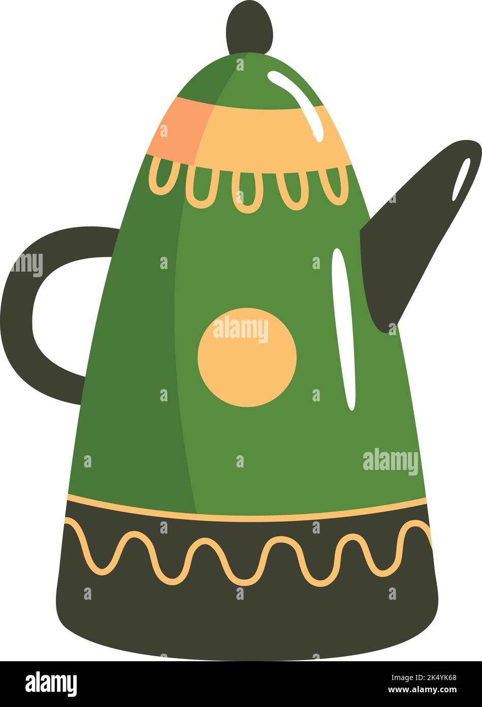 Ceramic teapot cartoon icon. Green kitchen kettle Stock Vector