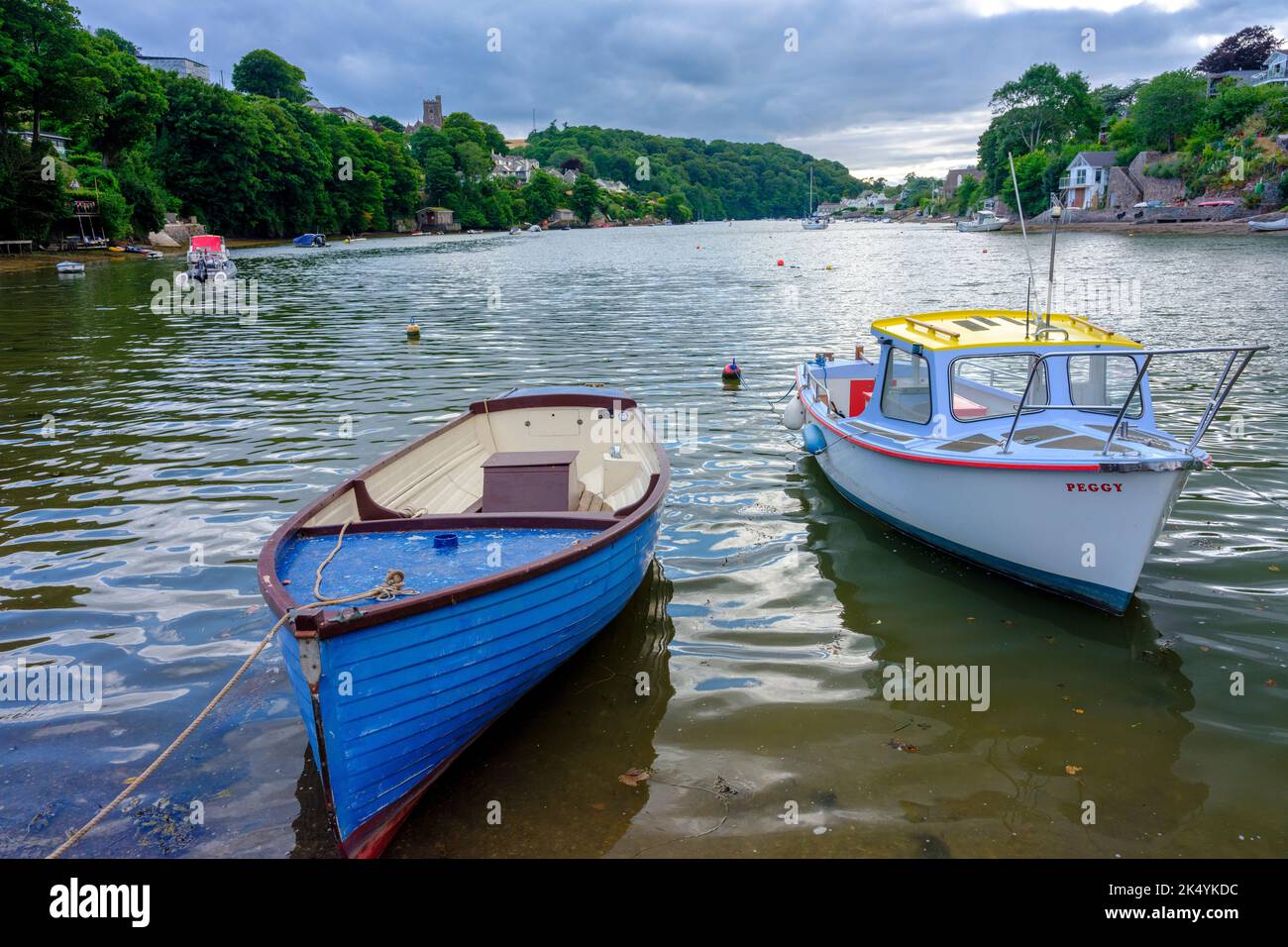 Noss Mayo, UK - July 25, 2022:  Newton Creek on the River Yealm with Noss Mayo and Newton Ferrers, Devon Stock Photo