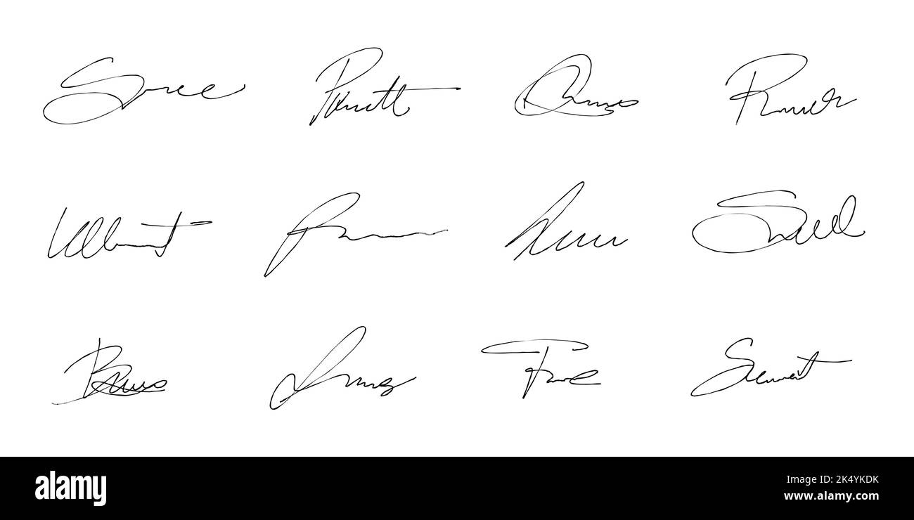 Autographs set vector collection. Handwritten scribbled personal