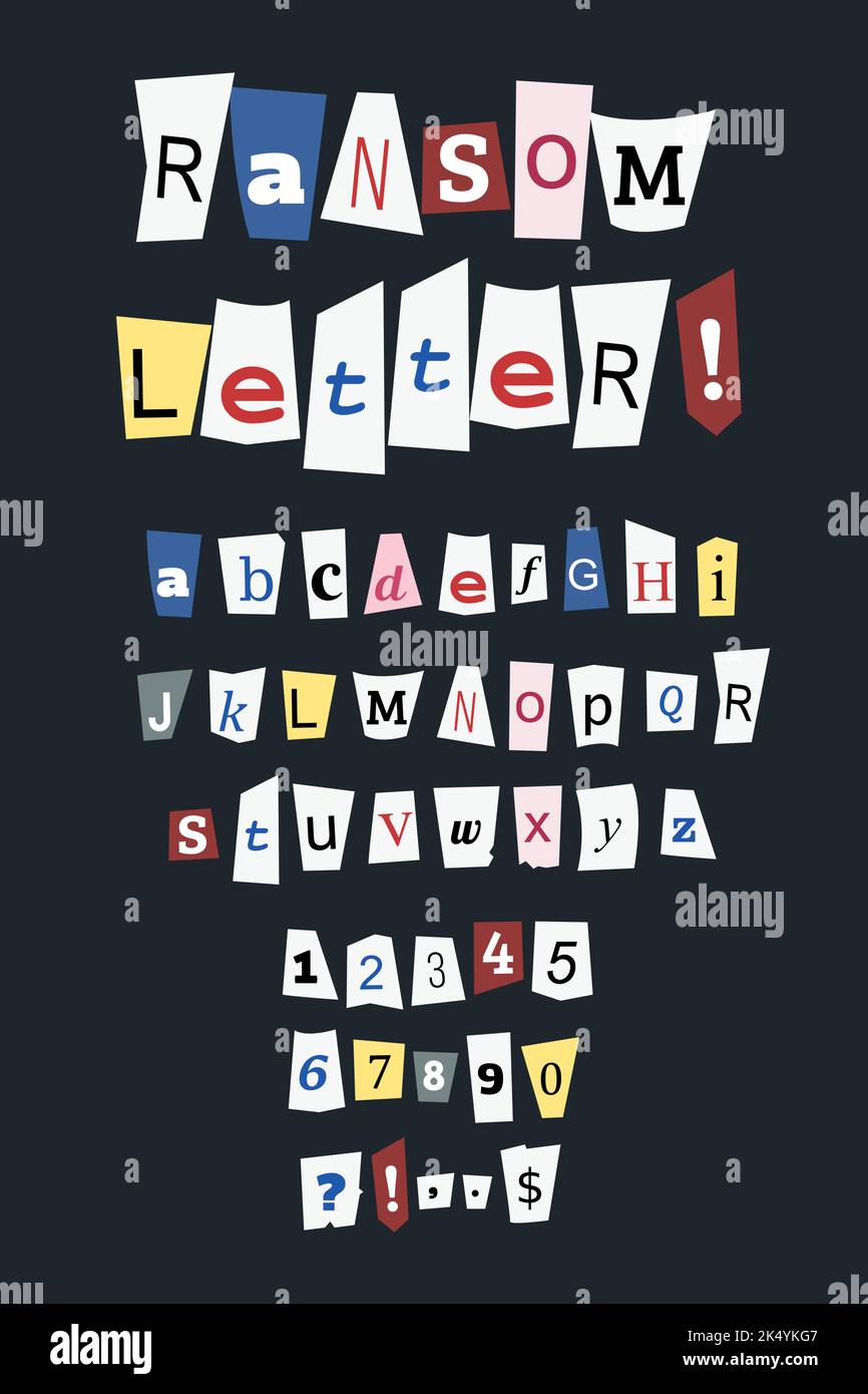 Blackmail note newspaper cutting letters vector. Criminal ransom