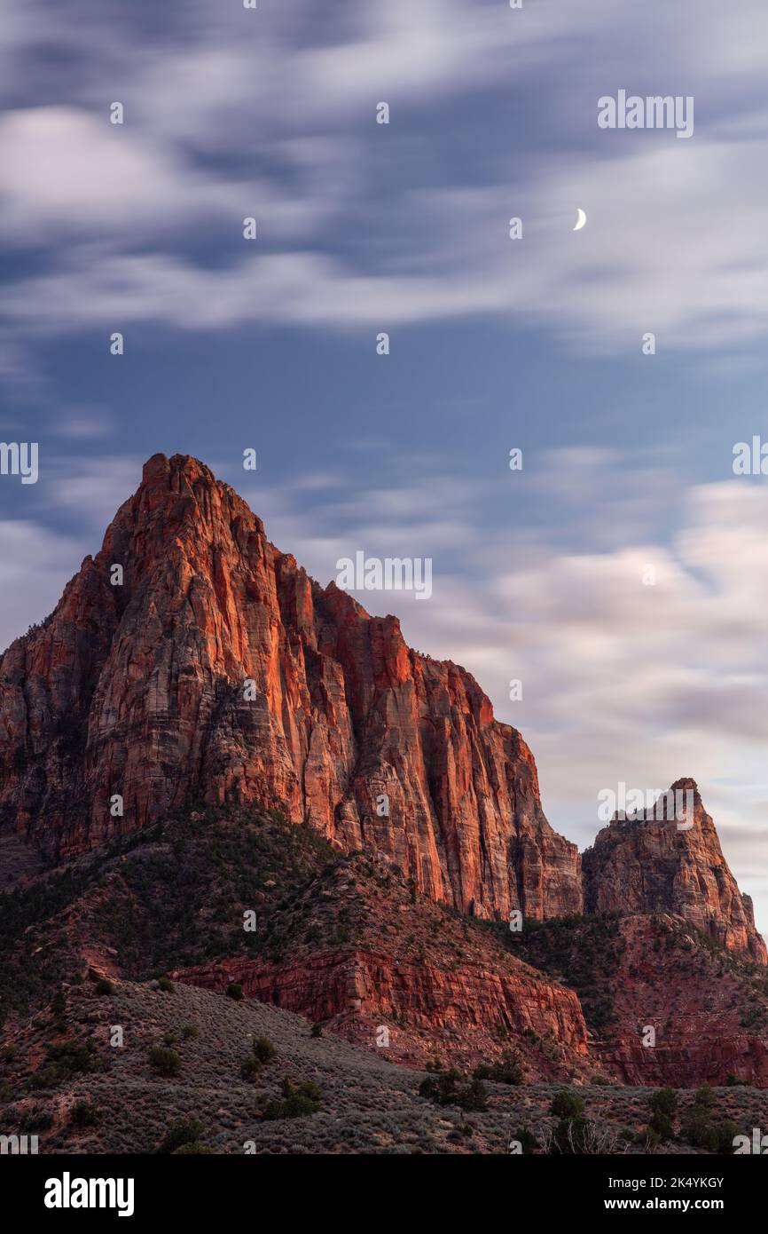 The Watchman at dusk, Zion National Park, Utah Stock Photo