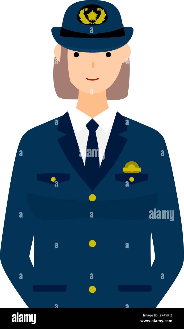 Young female police officer posing, Standing with hands behind back Stock Vector