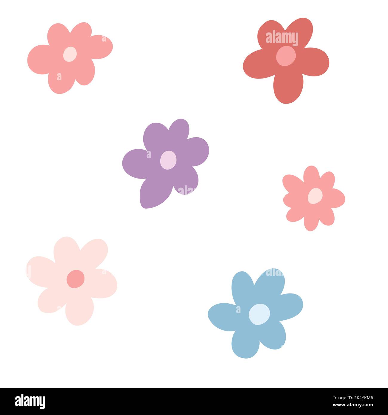 Set of retro flowers in cartoon flat style. Vector illustration of colorful flowers for sticker, print, poster, kids fabric print. Stock Vector