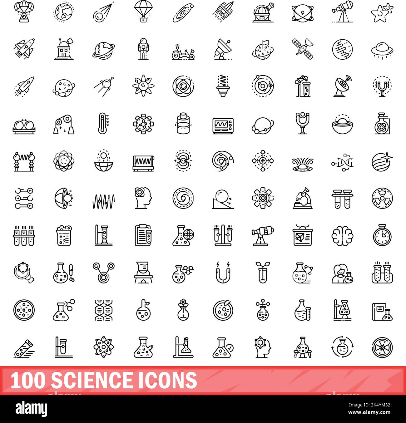 100 science icons set. Outline illustration of 100 science icons vector ...