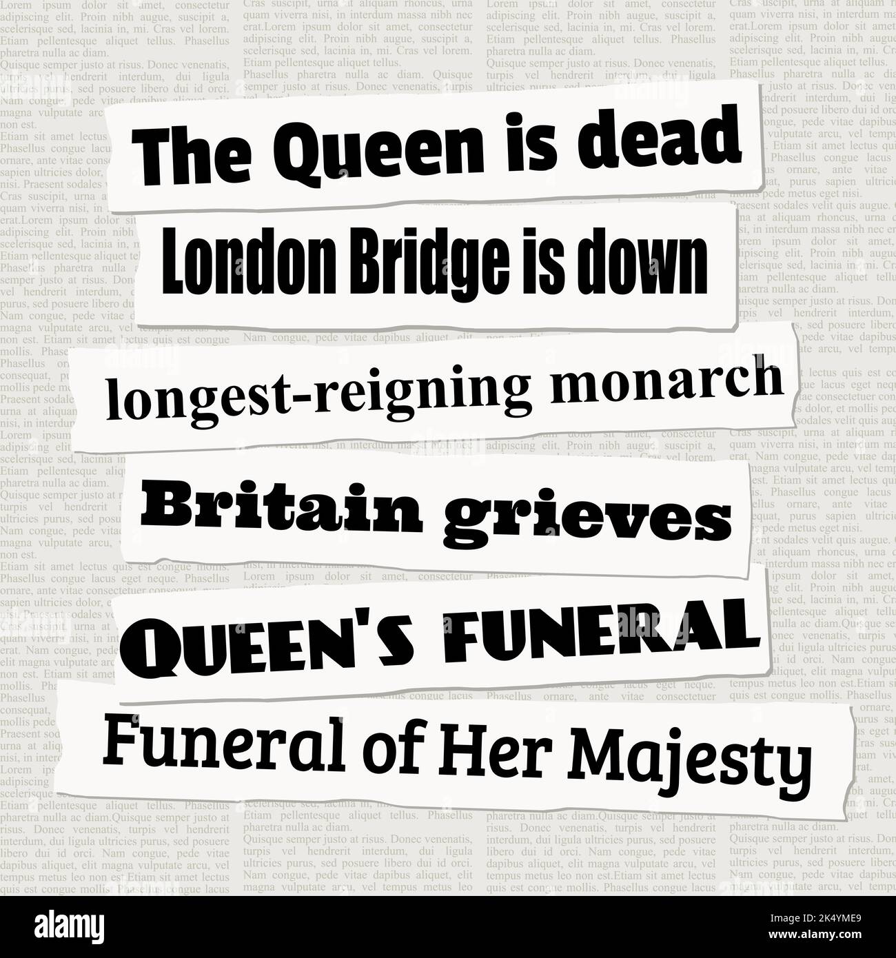 British Queen death news headlines. Newspaper clippings about Queen's