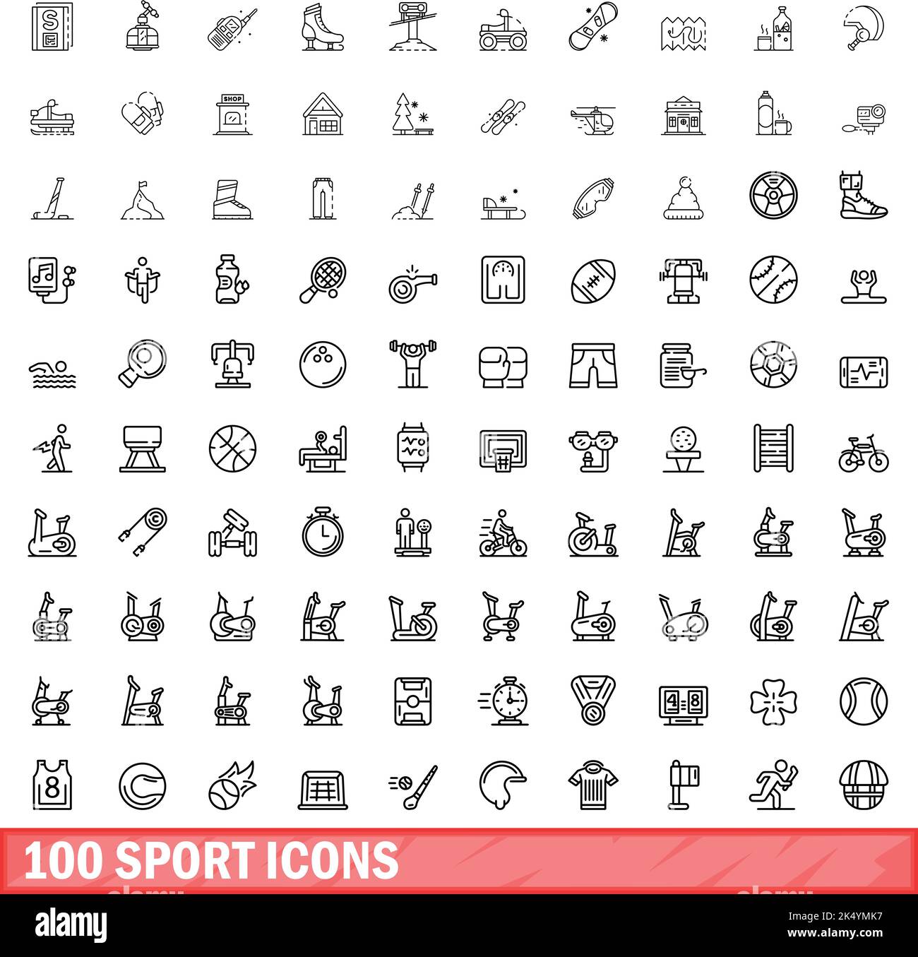 100 sport icons set. Outline illustration of 100 sport icons vector set ...