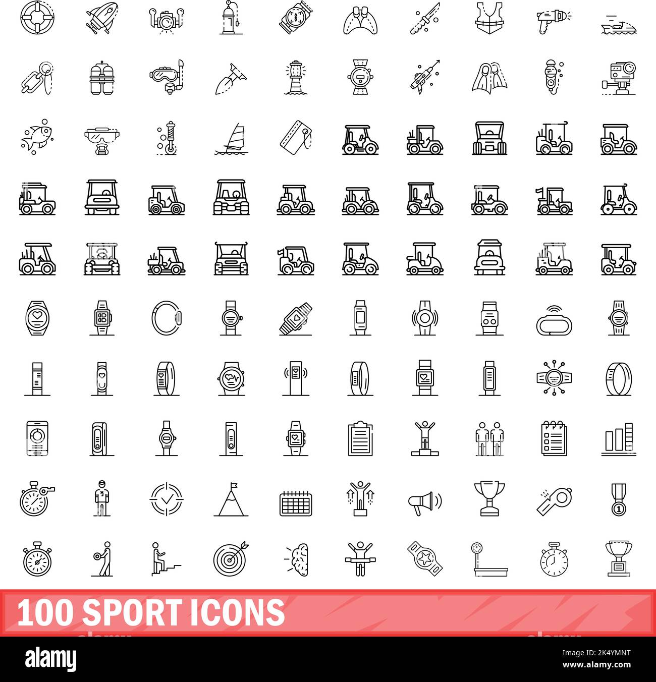 100 sport icons set. Outline illustration of 100 sport icons vector set ...