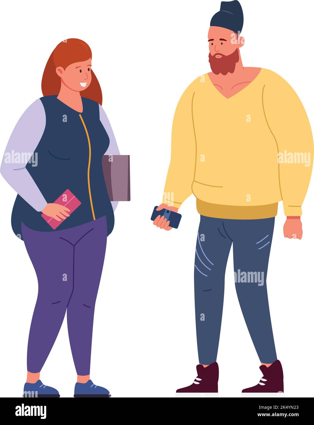 Students talking. Young man and woman. Friends conversation isolated on ...