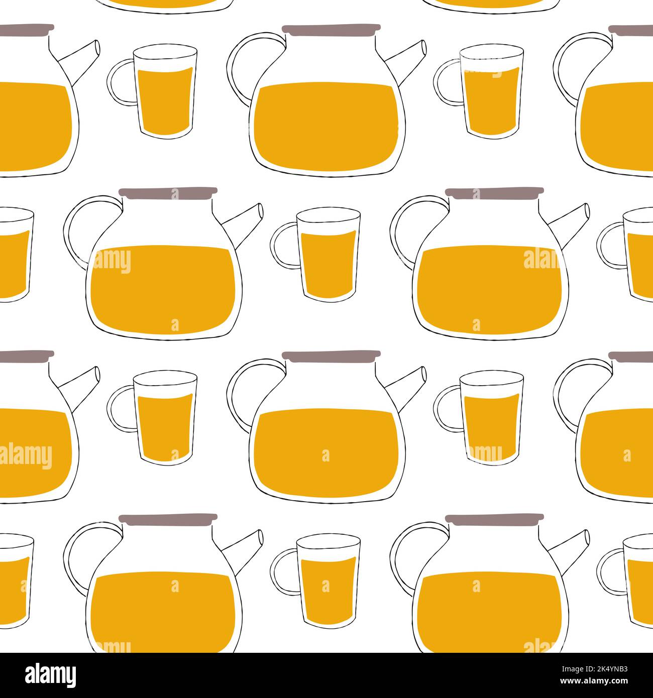 Seamless pattern with teapots and cups illustration on white background ...