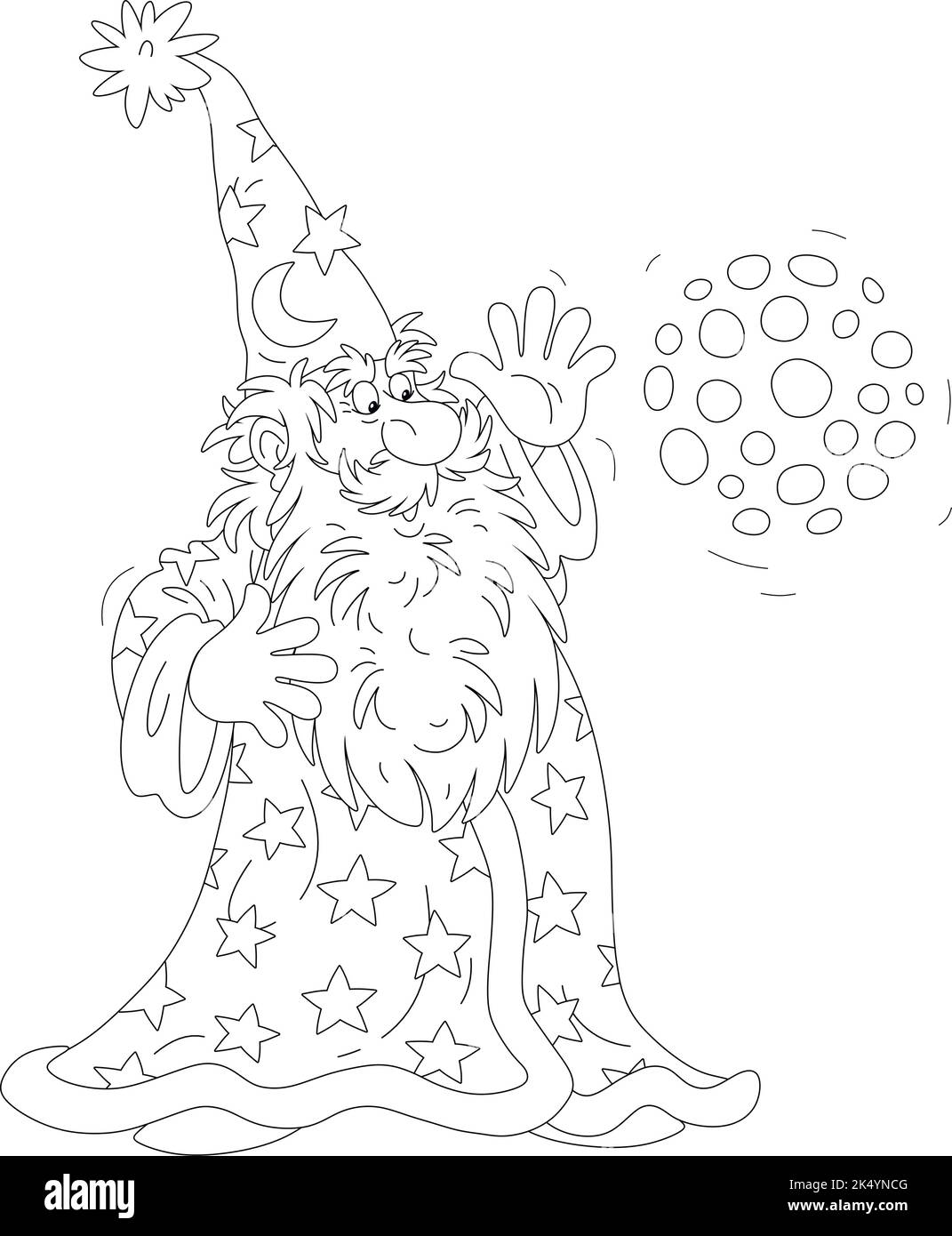 Old good wizard with a big white beard saying mysterious spells and