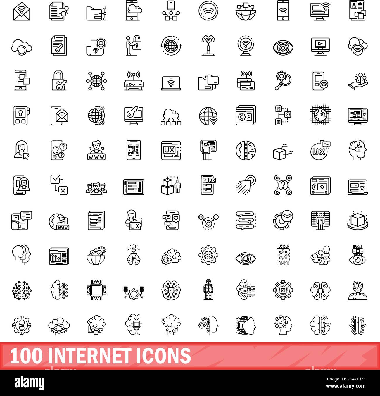 100 internet icons set. Outline illustration of 100 internet icons ...