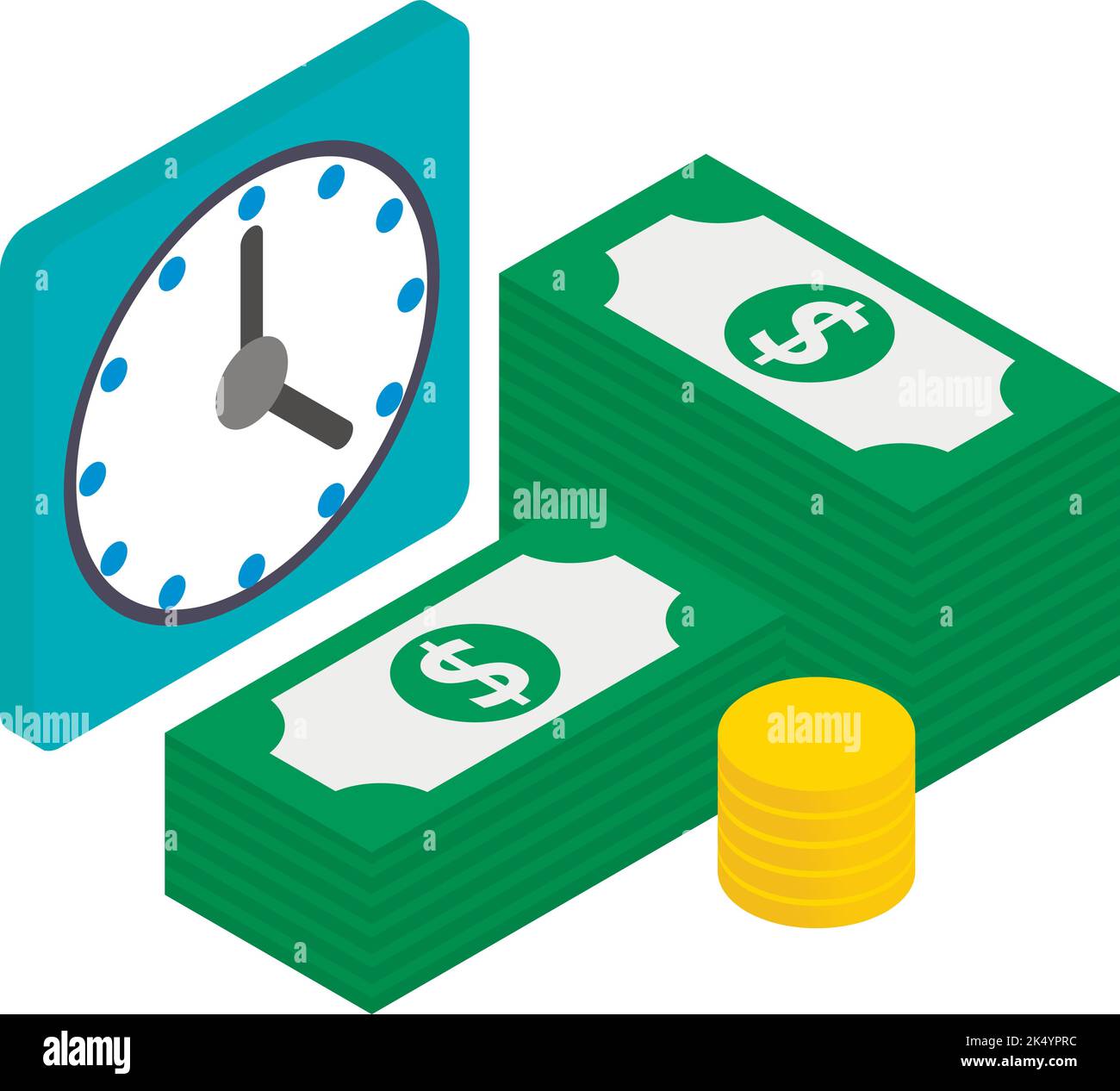 Loan management icon isometric vector. Clock, stack of paper bill and