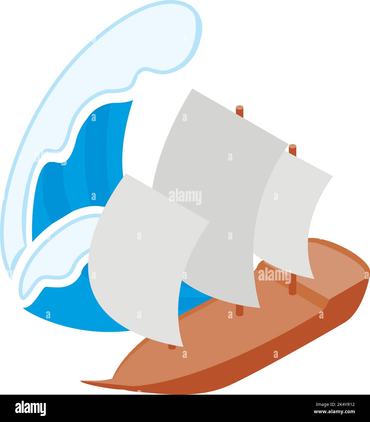 Sailing ship icon isometric vector. Old sea ship with white sail and
