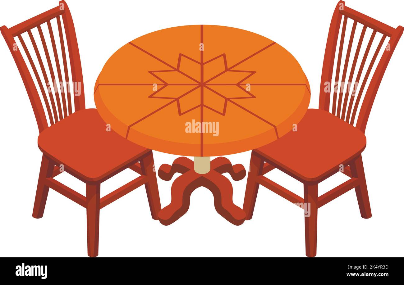 Dining furniture icon isometric vector. Wooden round dining table and ...